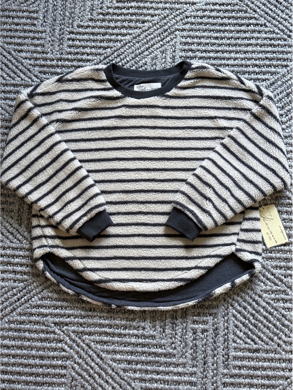 Vintage Havana Striped Sherpa Pullover Sweater Size Small